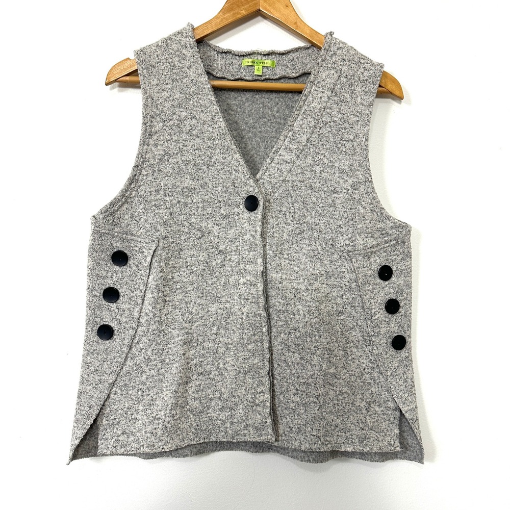 Trisha Tyler Gray Button Side‎ Sweater Vest Large Lagenlook Art Teacher